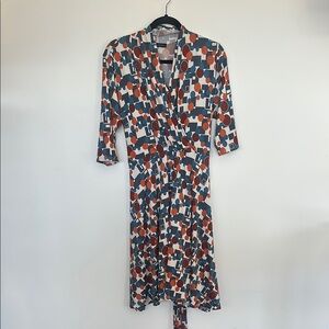 Audrey Whitmore Orange and White Wrap Midi Dress with V-Neck L/XL